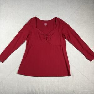 Torrid Size 2 Red Longsleeve Sweetheart Blouse Top Cotton Spandex Mix Stretch